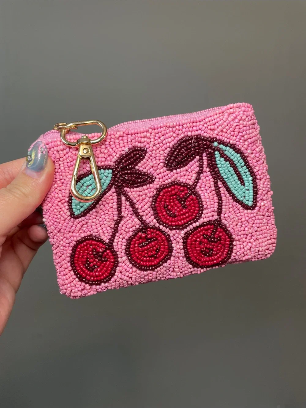 Luna & Sage Beaded Cherry Coin Pouch - NWOT